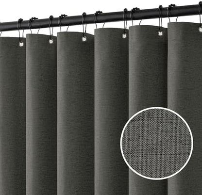 MIULEE 72 x 84 Extra Long Linen Shower Curtain Charcoal Grey 12 Metal Hooks