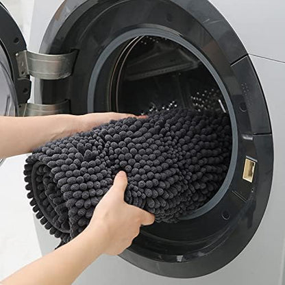 ACCUMTEK Striped Grey Bathroom Rug Mat 59"x20" Ultra Soft, Non Slip Chenille Bath Rugs, Absorbent Plush Shaggy Bath Mats for Bathroom, Bedroom, Kitchen, Shower, Tub,Dark Gray, Charcoal