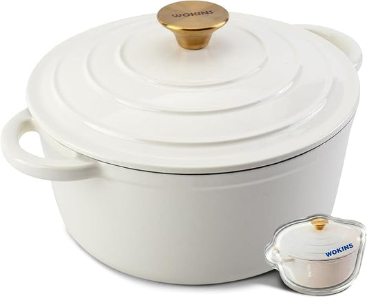 Enameled Cast Iron Dutch Oven - 7QT Pot with Lid,Oven Safe to 500°F,Heavy-Duty Cookware for Sourdough Bread Baking,Braising,Stews,Roasting Cream