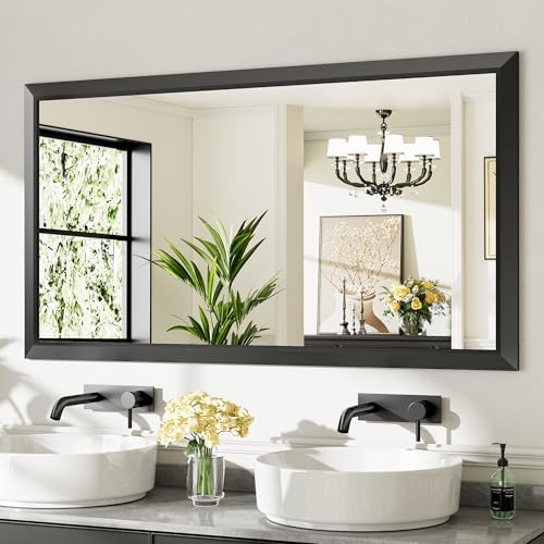 Briivue Black Metal Framed Bathroom Wall Mirror, 55x30 Inch
