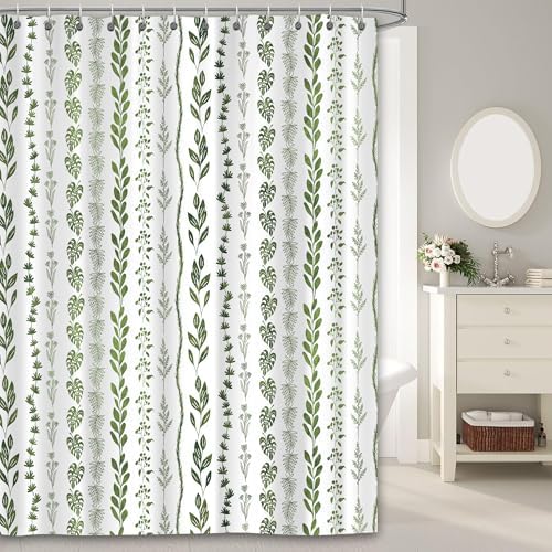 Boho Shower Curtain Waterproof Fabric Bath Curtain with Hooks 72x72 inch，Sage Green Modern Farmhouse Bathroom Decor