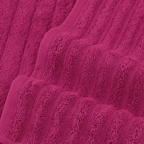 Elegant Comfort 100% Turkish Cotton Corduroy Ribbed Luxury Bath Towels 6-Piece Set, Premium Feel - Quick Dry, Highly Absorbent, Contains 2 Bath Towels, 2 Hand Towels, and 2 Washcloths, Hot Pink