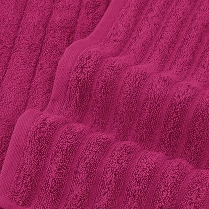 Elegant Comfort 100% Turkish Cotton Corduroy Ribbed Luxury Bath Towels 6-Piece Set, Premium Feel - Quick Dry, Highly Absorbent, Contains 2 Bath Towels, 2 Hand Towels, and 2 Washcloths, Hot Pink