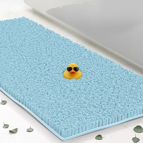 ITSOFT Extra Large Plush Bathroom Rug 59"x21", Absorbent Machine Washable Non Slip Chenille Bath Mats, Quick Dry Bathmat, Bath Rugs for Bath, Shower, Bedroom, or Door Mat, Spa Blue