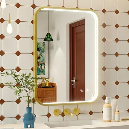 20x28 Inch Gold LED Bathroom Mirror with Lights,3000K/4500K/6000K