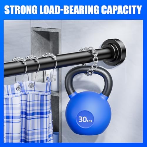 Ausemku Shower Curtain Rod - 32-92 Inch Rustproof Tension Rod, Non-Slip Spring Design, No Drilling Adjustable Curtain Rod for Bathroom, Kitchen, and Closet（Black）