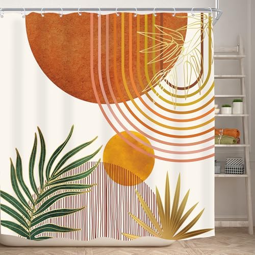 Mid Century Orange Boho Abstract Modern S Bathroom Shower Curtain Set
