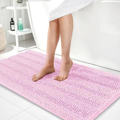 OLANLY Thick Bathroom Runner Rugs 44x24, Soft Chenille Long Bath Rugs, Pink