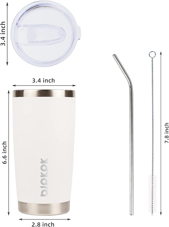 BJPKPK 20 oz Stainless Steel Insulated Tumbler Cups Coffee Mug With Lid And Straw,White