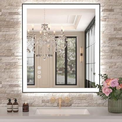 Amorho 28"x32" LED Bathroom Mirror, Frontlit&Backlit, Controlled Separately