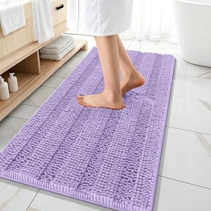 OLANLY Thick Bathroom Runner Rugs 47x20, Soft Chenille Bath Rugs, Lavender