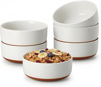 MALACASA Cereal Bowls Set of 6, 24 OZ Ceramic Bowls for Kitchen, Soup Bowl Breakfast Bowls, Dishwasher Microwave Safe, Khaki White, Series TARA