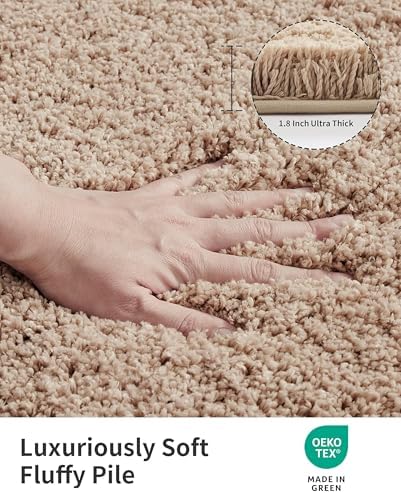 ILANGO Beige Bathroom Rugs 60" × 24" Non Slip & Super Absorbent Extra Thick Soft, Washable Bath Carpet Runner for Floor, Microfiber Plush Shaggy Bath Mats with Rubber for Bedroom Bathtub Shower Room