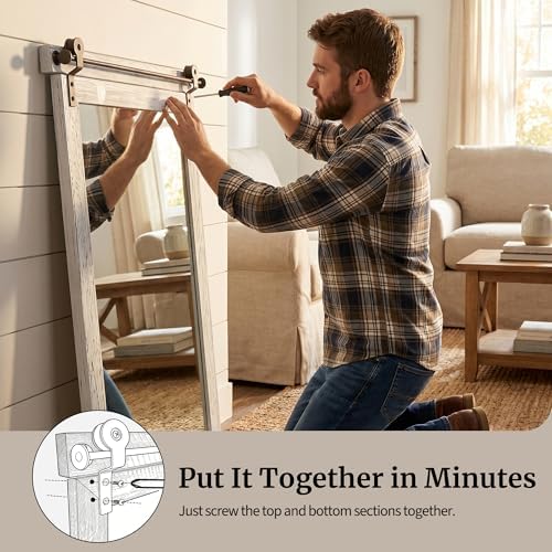 24"x36" Whitewashed Barn Door Vanity Mirror with Wood Header