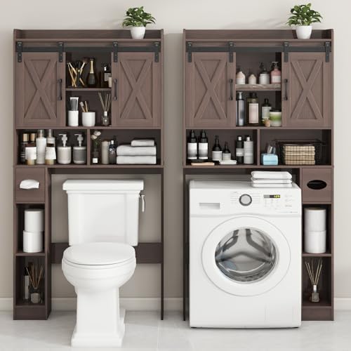 Vabches Over The Toilet Storage Cabinet with Sliding Doors, Espresso
