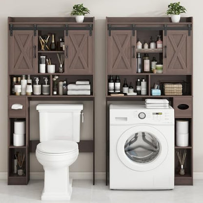 Vabches Over The Toilet Storage Cabinet with Sliding Doors, Espresso