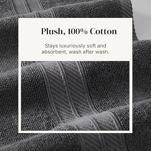 Modern Threads 6 Piece Bath Towel Set – Bathroom Set with 2 Bath Towels, 2 Hand Towels, and 2 Wash Cloths – 100% Cotton, Super Absorbent & Extra Soft – Reversible Botanical Vine (Gray)