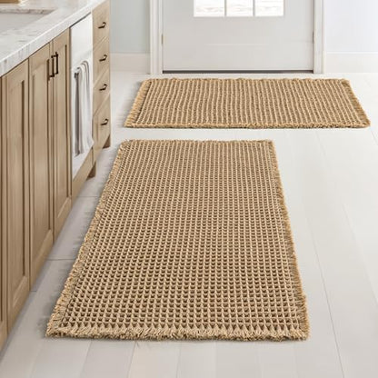 MIULEE Set of 2 Waffle Bathroom Rugs Boho Bath Mat Brown 24x36 Inch
