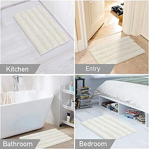 Turquoize Chenille Bath Rugs Shaggy Bathroom Rugs Non Slip Bath Mat for Bathroom 24 x 36 Cream Bath Rug for Bath Room Extra Soft and Absorbent Area Rug, 24"x 36", Cream | Non-Slip Quick Drying, Machine Washable Plush Striped Bath Mats for Bathroom Floo...