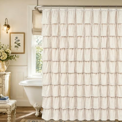 Extra Long Farmhouse Shower Curtains for Bathroom with Ruffle, 72"Wx84"L