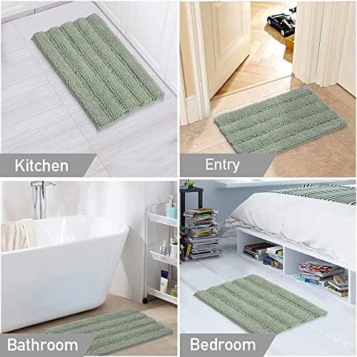 Turquoize Small Bathroom Rug 17x24, Soft Absorbent Chenille Bath Rug, Sage