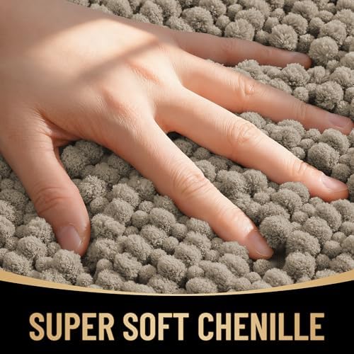 OLANLY Thick Chenille Bathroom Runner Rugs Mats 44x24, Warm Taupe