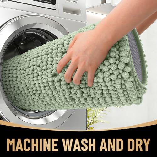 OLANLY Thick Chenille Large Bathroom Rugs Mats 44x32, Sage Green