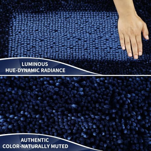 Yimobra Long Bathroom Rugs Runner 70x24 Inch, Extra Thick Soft Absorbent Chenille Bath Mat, Non Slip Machine Washable, Quick Dry Bath Rugs for Bathroom Floor, Tub and Shower, Navy Blue