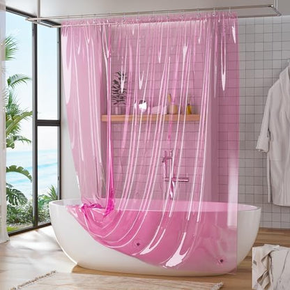 Titanker Shower Curtain Liner, Plastic Shower Liner PEVA 72 x 72 Lightweight Waterproof Shower Curtains for Bathroom with Magnets and Grommets, Clear Pink