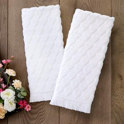 SKL Home Heart Jacquard Hand Towel Set-2pc, 100% Turkish Cotton, White