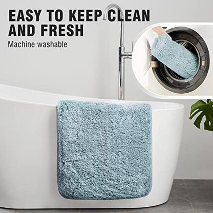 TECHMILLY Super Soft Shaggy Bathroom Runner Rugs, Absorbent Thick Non Slip Microfiber Bath Rugs, Quick Dry Machine Washable Bath Mat for Bathroom Floor, Bathtub and Shower 20"x47" Blizzard Blue