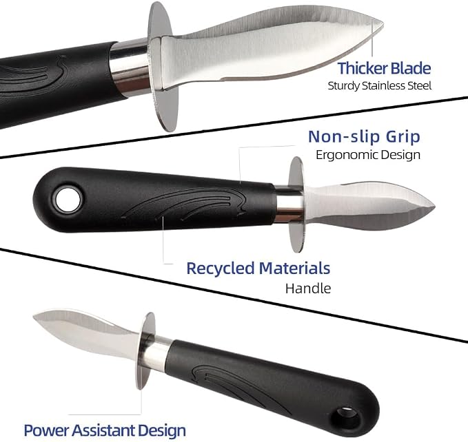 Oyster Knife Shucker Set Oyster Shucking Knife and Gloves Cut Resistant Level 5 Protection Seafood Opener Kit Tools Gift(2knifes+2Glove+1Cloth)