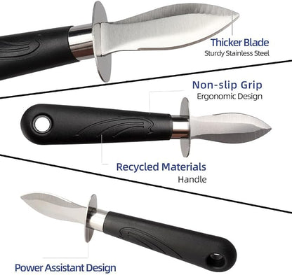 Oyster Knife Shucker Set Oyster Shucking Knife and Gloves Cut Resistant Level 5 Protection Seafood Opener Kit Tools Gift(2knifes+2Glove+1Cloth)