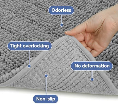 Bcoimo Bath Rug Mat,70x24 Chenille Non Slip Gray Long Bathroom Runner Rugs