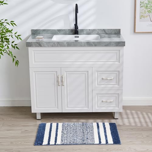 CozeCube Navy Blue Striped 24"x16" Non Slip Washable Bath Mat