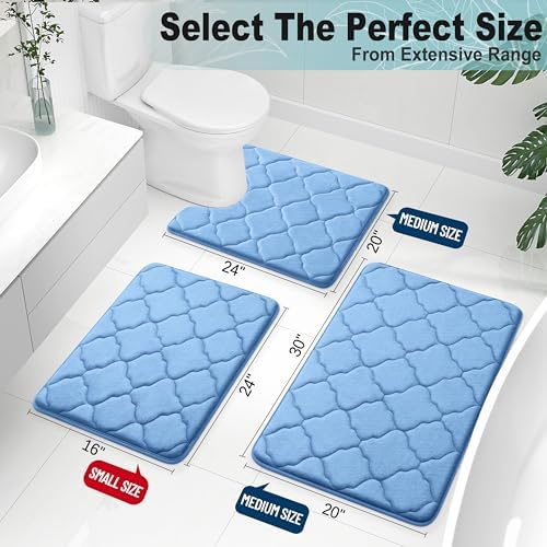 OLANLY Memory Foam Bath Mat Rug 30x20, Ultra Soft Bathroom Rugs, Blue