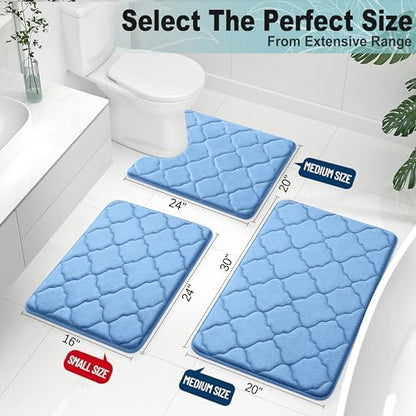 OLANLY Memory Foam Bath Mat Rug 30x20, Ultra Soft Bathroom Rugs, Blue