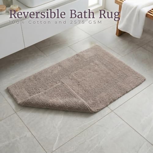 Bathroom Rugs - 2-Piece Cotton Bathroom Mat Set - Machine Washable Bath Mats for Washroom, Kitchen, or Laundry Room by Lavish Home (Taupe)
