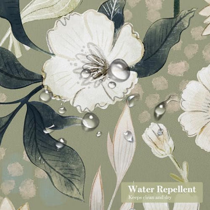 Boho Floral Shower Curtain, Green Botanical Fabric Curtain, 36 x 72