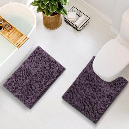 Hearth & Harbor Bathroom Rugs, Chenille Bath Mat - Machine Washable Bath Mats for Bathroom Non-Slip Backing Rubber, Quick Dry Bathroom Mat - Purple 17x24-20x24