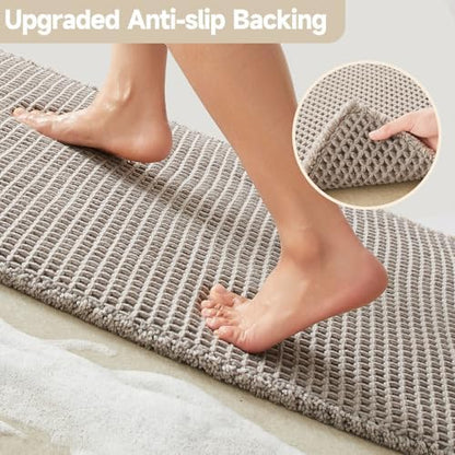 TYUU Waffle Runner Rug Bathroom, Long Boho Bath Mat, 60x24 Light Grey