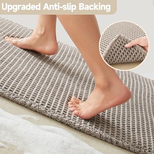 TYUU Waffle Bath Mat, Boho Bathroom Rugs Non Slip, 36x24 Light Grey