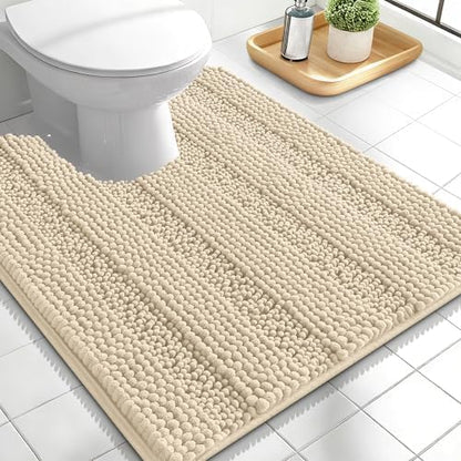 OLANLY Thick Toilet Rugs U-Shaped 24x20, Soft Chenille Bath Mat, Sand