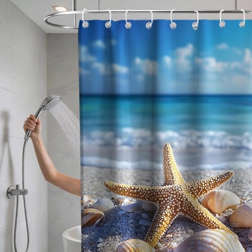 Modern Cute Beach Shower Curtain Coastal Tropical Kids Summer Seashell