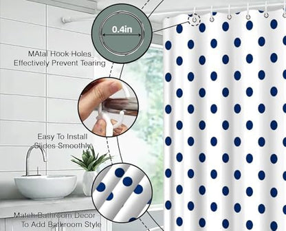 Polka Dot Shower Curtain Blue White Retro Spot Vintage Fabric Decorative Bathroom Curtains with Hooks,60" Wx70 H