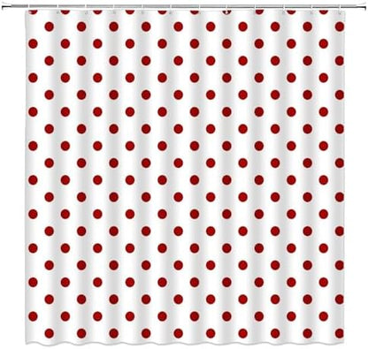 Polka Dot Shower Curtain Red White Retro Spot Vintage Fabric Decorative Bathroom Curtains with Hooks,67" Wx70 H