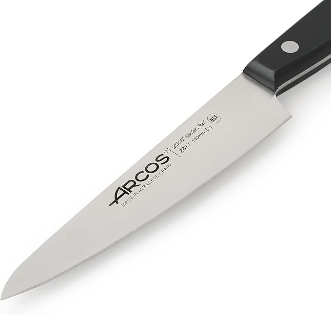 Arcos Chef Knife 5 Inch Stainless Steel. Cooking Knife to Cut and Peel Fruits and Vegetables. Ergonomic Polyoxymethylene Handle and 140mm Blade. Series Universal. Color Black