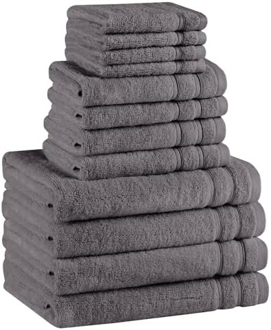 Comfort Spaces 12 Pc Towel Set, 100% Cotton Zero Twist, Dark Grey