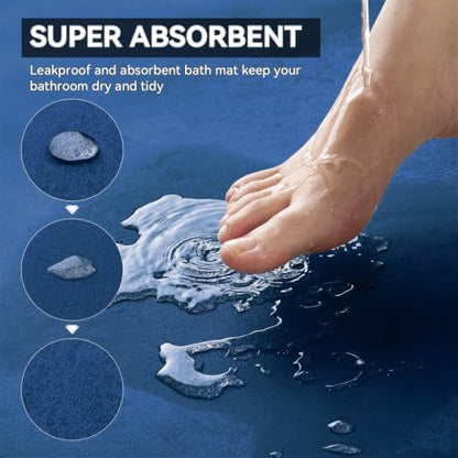 MontVoo -Bath Mat Rug-Rubber Backing Non Slip Quick Dry Absorbent Thin Bathroom Rugs Fit Under Door-Faux Suede Surface Bathroom Floor Mats-Shower Rug for in Front of Bathtub Shower Royal Blue 17"x59"