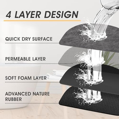 ACCUMTEK Non Slip Bath Mat, Thin Bathroom Rugs Fit Under Door, Quick Dry Bath Mats, Machine Washable Bath Rugs for Bathroom, Bathtub & Kitchen, Charcoal Gray/Crackle/24 x17